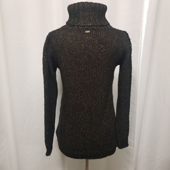 Guess Lorita Turtleneck Open Knit Wool Blend Sexy Sweater Black Yellow XS - Picture 4 of 12